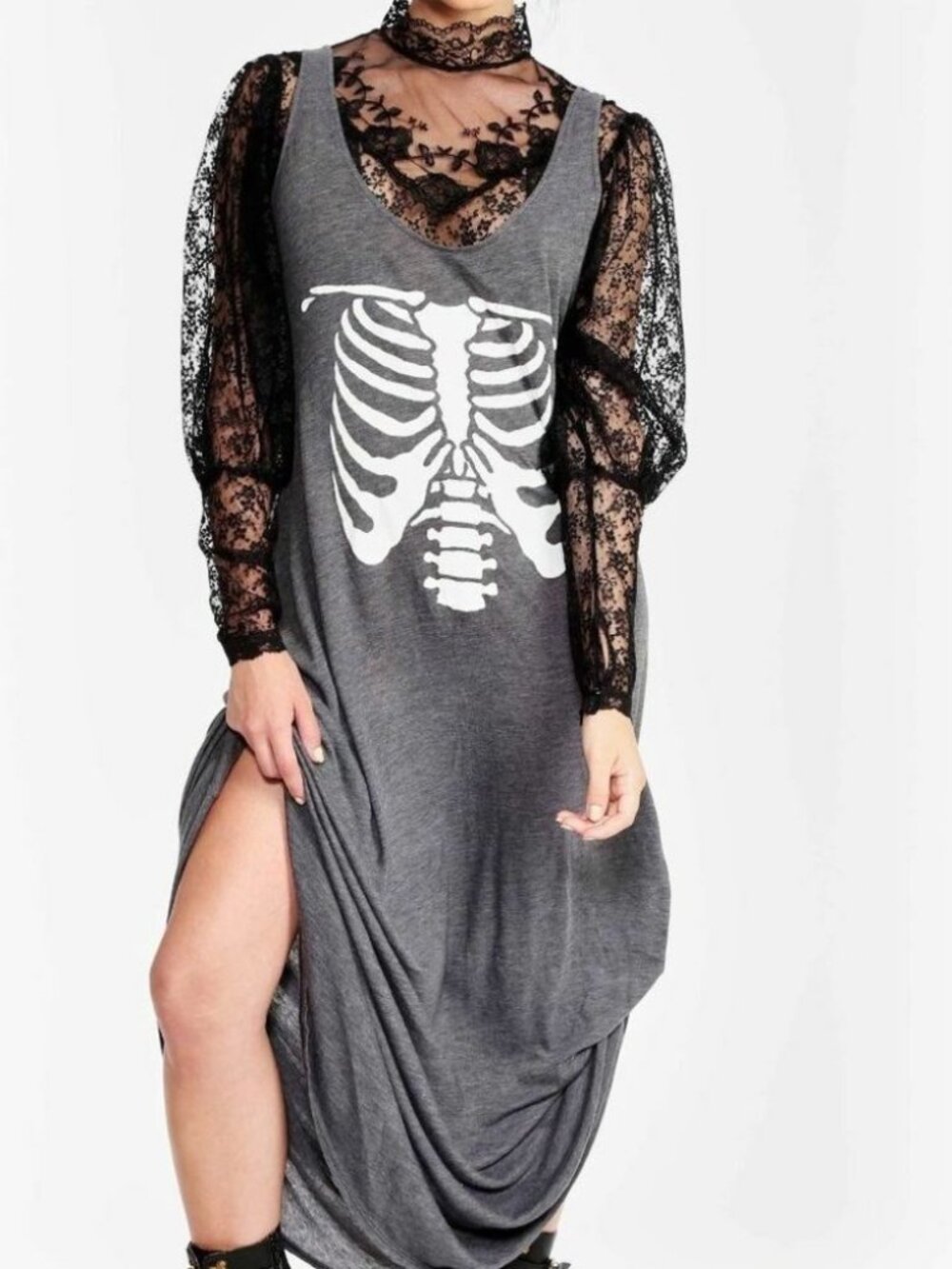 Wildfox Black Gray Inside Out Skeleton Maxi Dress